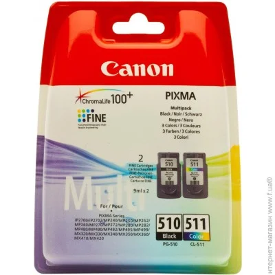 Набір картриджів Canon PG-510/CL-511 MultiPack (2970B010) for PIXMA iP2700/iP2702/MP230/MP240/MP250/MP252/MP260/MP270/MP272/MP280/MP282/MP480/MP490/MP492/MP495/MP499/MX320/MX330/MX340/MX350/MX360/MX410/MX420 Набір картриджів Canon PG-510/CL-511 MultiPack (2970B010) for PIXMA iP2700/iP2702/MP230/MP240/MP250/MP252/MP260/MP270/MP272/MP280/MP282/MP480/MP490/MP492/MP495/MP499/MX320/MX330/MX340/MX350/MX360/MX410/MX420