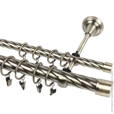 Cardinal Комплект карнизу Рулле кручена штанга подвійний d25/19 мм 200 см античне золото Cardinal Комплект карнизу Рулле кручена штанга подвійний d25/19 мм 200 см античне золото