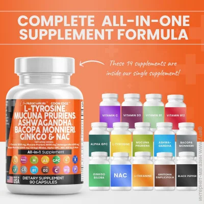 Специальная добавка Clean Nutraceuticals Премиальная добавка для поддержки отличного самочувствия L-Tyrosine 1000mg Mucuna Pruriens 6000mg Bacopa Monnieri 500mg Ashwagandha 4000mg Focus Supplement with N-Acetyl Cysteine 600mg NAC 5-HTP Ginkgo Biloba Alpha GPC L Theanine Vitamin C D B1 B12 90 капсул Специальная добавка Clean Nutraceuticals Премиальная добавка для поддержки отличного самочувствия L-Tyrosine 1000mg Mucuna Pruriens 6000mg Bacopa Monnieri 500mg Ashwagandha 4000mg Focus Supplement with N-Acetyl Cysteine 600mg NAC 5-HTP Ginkgo Biloba Alpha GPC L Theanine Vitamin C D B1 B12 90 капсул