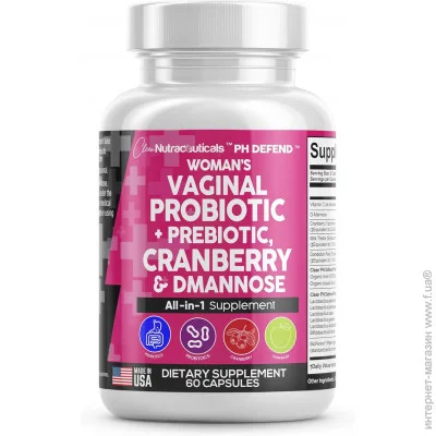 Специальная добавка Clean Nutraceuticals Премиальная добавка для поддержки баланса флоры влагалищаVaginal Probiotics For Women +  Prebiotics 20 Billion Cranberry Pills 30,000mg with D-Mannose 500 mg for Urinary Tract Health & pH Balance 60 капсул Специальная добавка Clean Nutraceuticals Премиальная добавка для поддержки баланса флоры влагалищаVaginal Probiotics For Women +  Prebiotics 20 Billion Cranberry Pills 30,000mg with D-Mannose 500 mg for Urinary Tract Health & pH Balance 60 капсул