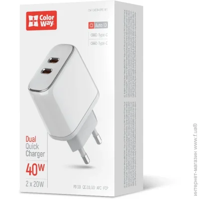     ColorWay (Type-C PD + Type-C PD) (40W)  (CW-CHS048PD-WT)