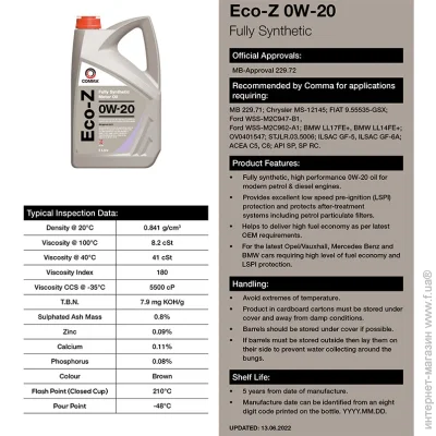   Comma ECO-Z 0W-20 5 (ECOZ5L)