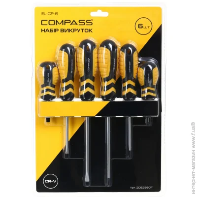 Викрутка Compass Набір викруток на пластиковому утримувачі 6 шт. EL-CP-6 Викрутка Compass Набір викруток на пластиковому утримувачі 6 шт. EL-CP-6