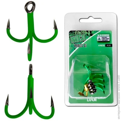    D.A.M. -  DAM MADCAT A-STATIC TREBLE Hook 6 4/0 4. (green) (55959)