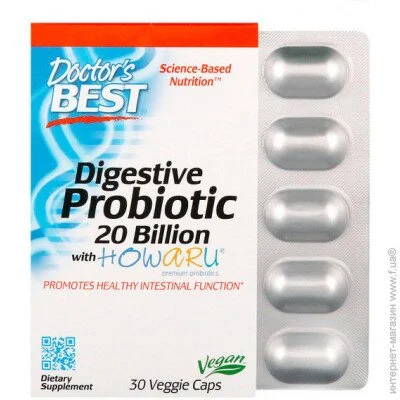   Doctor`S Best Digestive Probiotic with Howaru, 20 Billion CFU 30 Veg Caps DRB-00362 (000001078)