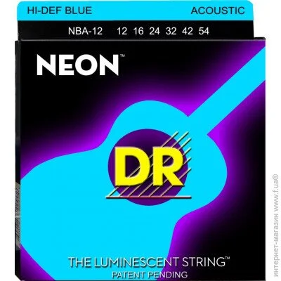   Dr Strings     DR NBA-12 Hi-Def Neon Blue K3 Coated Medium Acoustic Guitar Strings 12/54