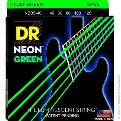   Dr Strings   - DR NGB5-40 Hi-Def Neon Green K3 Coated Light Bass Guitar 5 Strings 40/120