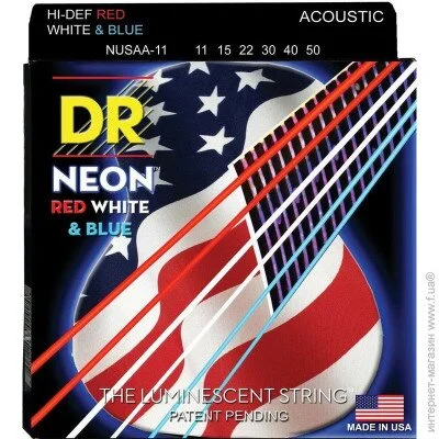   Dr Strings     DR NUSAA-11 Def Neon Red White & Blue Acoustic Guitar Strings