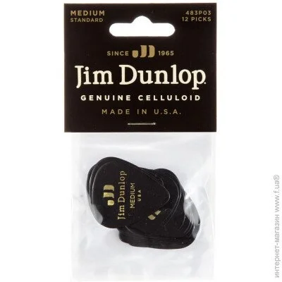  Dunlop Manufacturing  Dunlop 483P03MD Genuine Celluloid Black Medium Player"s Pack (12 .)