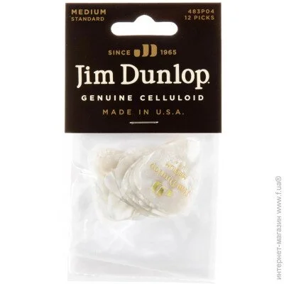  Dunlop Manufacturing  Dunlop 483P04MD Genuine Celluloid White Pearloid Medium Player"s Pack (12 .)