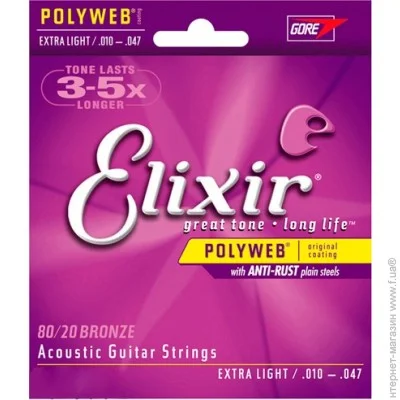   Elixir Acoustic 80/20 Bronze PolyWeb Extra Light (AC PW EL)