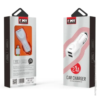    EMY  2  1  With Iphone Cable DC12-24V MY-112, 2 x USB, 5V/12W, Output: 5V/2.4A, White, Blister-box, Q25