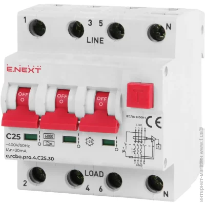 E.Next Дифференциальный автомат e.rcbo.pro.4.C25.30 p0720016 E.Next Дифференциальный автомат e.rcbo.pro.4.C25.30 p0720016