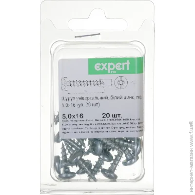 Expert Fix Шуруп универсальный полукруглая головка 5x16 мм 20 шт. белый цинк Expert Fix Шуруп универсальный полукруглая головка 5x16 мм 20 шт. белый цинк