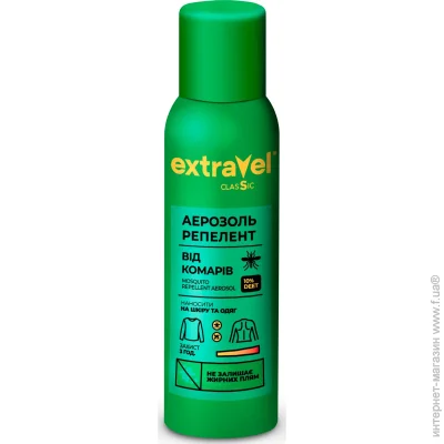 Отпугиватель Extravel Аэрозоль репеллентный от комаров Classic 100 мл Отпугиватель Extravel Аэрозоль репеллентный от комаров Classic 100 мл
