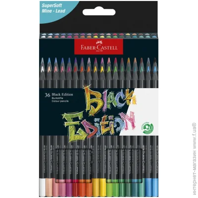 Набір олівців 36 кол. FABER CASTELL тригранні чорні (116436) Набір олівців 36 кол. FABER CASTELL тригранні чорні (116436)
