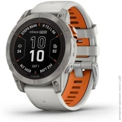 - Garmin Fenix 7 Pro Sapphire Solar Titanium w. Fog Gray/Ember O. Band (010-02777-20/21)