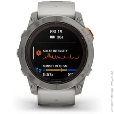- Garmin Fenix 7X Pro Sapphire Solar Titanium w. Fog Gray/Ember O. Band (010-02778-14/15)