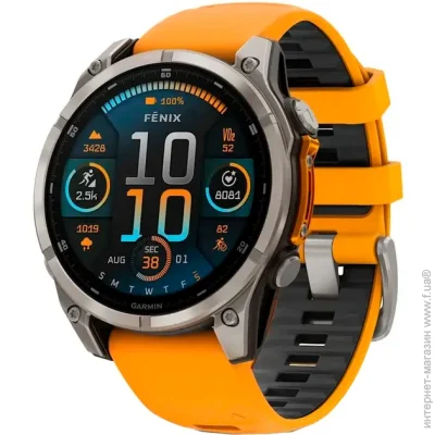- Garmin Fenix 8 47mm AMOLED Sapphire Titanium w. Spark Orange/Graphite Silicone Band (010-02904-10/11)