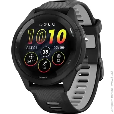 - Garmin Forerunner 265 Black Bezel and Case w. Black/Powder Gray Silicone Band (010-02810-00/10/50)