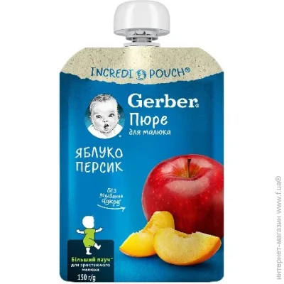 Пюре фруктове Gerber з 6 місяців Яблуко-персик 150 г (7613287357205) Пюре фруктове Gerber з 6 місяців Яблуко-персик 150 г (7613287357205)