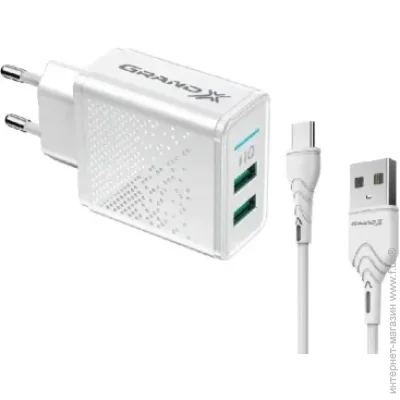   Grand-X CH-60WT 2USB 5V 3.1A + USB-C cable (CH-60WT)