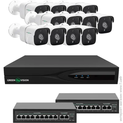 Green Vision Комплект відеоспостереження на 12 камер GV-IP-K-W89/12 5MP Green Vision Комплект відеоспостереження на 12 камер GV-IP-K-W89/12 5MP