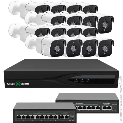 Green Vision Комплект відеоспостереження на 16 камер GV-IP-K-W88/16 5MP Green Vision Комплект відеоспостереження на 16 камер GV-IP-K-W88/16 5MP
