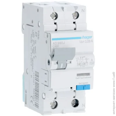Hager   1+ N 40A 30 mA  6  A 2 AD990J