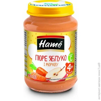 Пюре фруктово-овощное Hame с 4 месяцев Яблоко-морковь 190 г (8595139717155) Пюре фруктово-овощное Hame с 4 месяцев Яблоко-морковь 190 г (8595139717155)