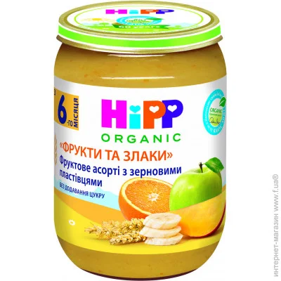 Пюре фруктовое Hipp с 6 месяцев Фруктовое ассорти-зерновые хлопья 190 г (9062300137818) Пюре фруктовое Hipp с 6 месяцев Фруктовое ассорти-зерновые хлопья 190 г (9062300137818)