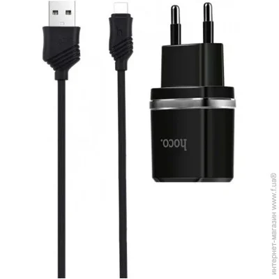   2USB Hoco C77A 2.4A Black + USB Cable Type-C