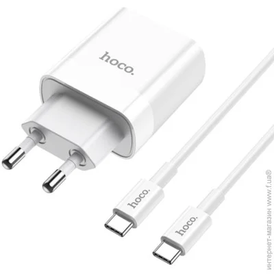    Hoco C80A 1USB +Type-C QC3.0 3.1A White + Cable Type-C to Type-C