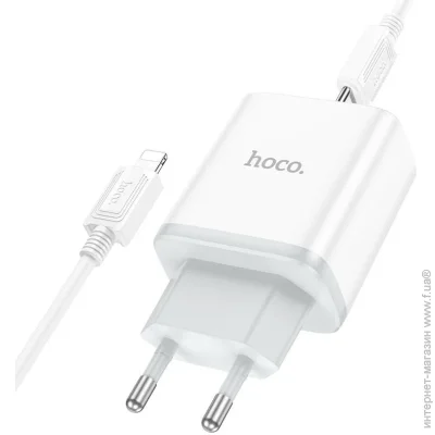      HOCO C105A Stage dual port PD20W+ QC3.0 charger set (C to iP)(EU) White (6931474782939)