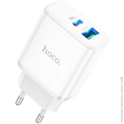    HOCO C105A Stage dual port PD20W+ QC3.0 charger White (6931474782946)