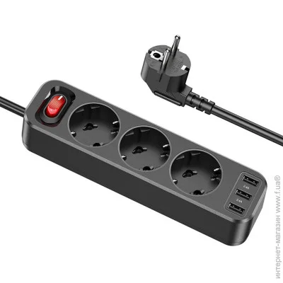  Hoco   Hoco NS2 3-position Extension Cord Socket +  3 USB Black (765161)