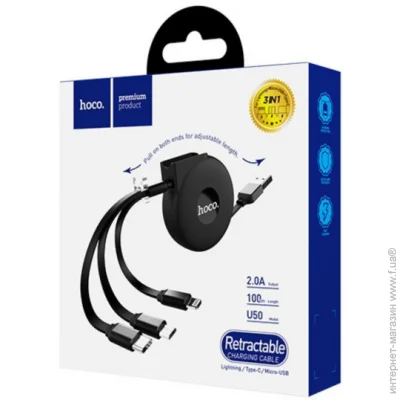 Hoco  U50 Pisces Cable USB to microUSB / Lightning / TypeC 2A 1m Black Black (1818808600)