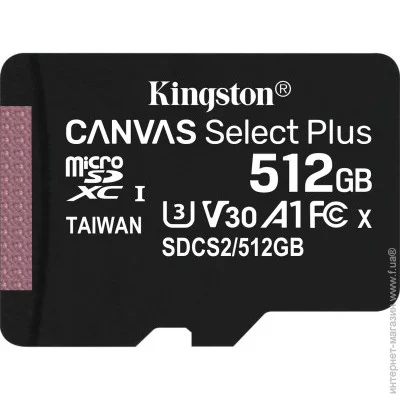  Kingston 512 GB microSDXC Class 10 UHS-I U3 Canvas Select Plus (SDCS2/512GBSP)