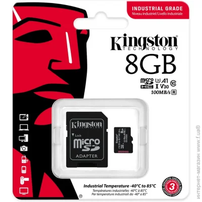  ' Kingston 8 GB microSDHC UHS-I (U3) V30 A1 Industrial + SD Adapter (SDCIT2/8GB)