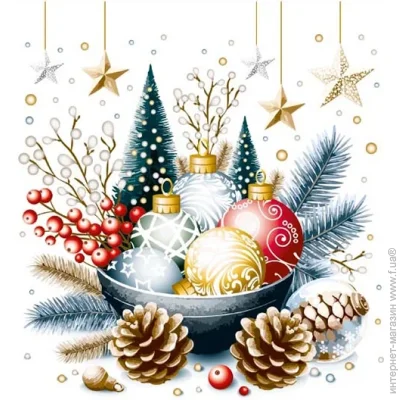 La Fleur Салфетки столовые Блестящие игрушки и шишки 33х33 см 16 шт. La Fleur Салфетки столовые Блестящие игрушки и шишки 33х33 см 16 шт.