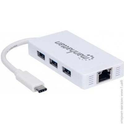 USB- USB Hub Manhattan Type-C Hub 3-port USB3.0 +  RJ45 Gigabit Ethernet,  (507608)