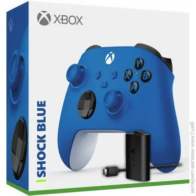  Microsoft Xbox Series X | S Wireless Controller with Bluetooth (Shock Blue) +  Play & Charge kit for Xbox Series X and Xbox Series S (18685)
