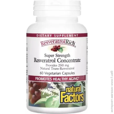   Natural Factors Resveratrol Rich Super Strength Resveratrol Concentrate 60 Veg Caps (000022086)