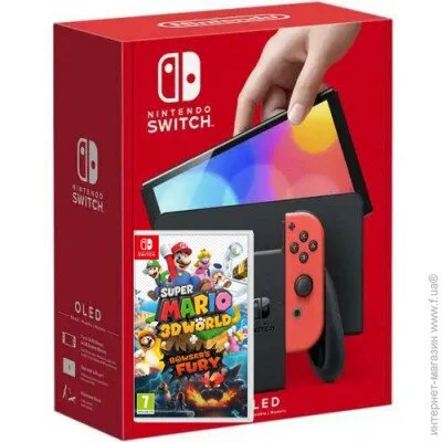  Nintendo Switch (OLED model) Neon Blue-Red +   Super Mario 3D World +  Bowser"s Fury ( ) (44789)