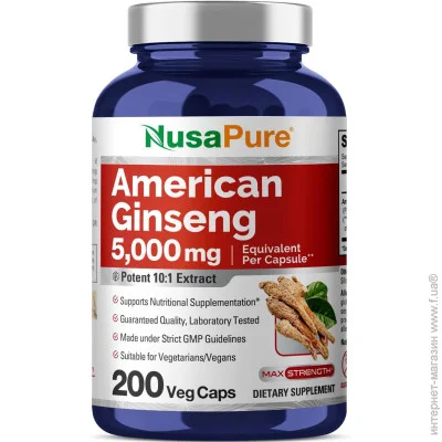 Спеціальна добавка Nusapure Американський женьшень преміум-класу American Ginseng 200 капсул Спеціальна добавка Nusapure Американський женьшень преміум-класу American Ginseng 200 капсул