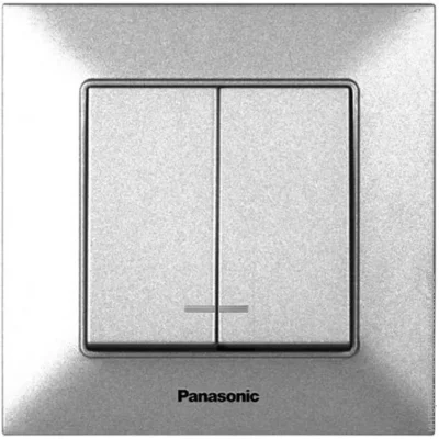 Panasonic Выключатель Arkedia Slim двухклавишный, серебряный Panasonic Выключатель Arkedia Slim двухклавишный, серебряный