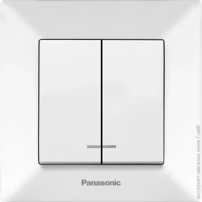 Panasonic Выключатель Arkedia Slim двухклавишный с подсветкой, белый Panasonic Выключатель Arkedia Slim двухклавишный с подсветкой, белый