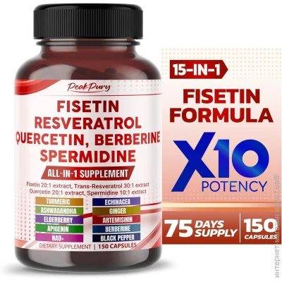   Peakpury ϳ ' - Fisetin Resveratrol Quercetin Elderberry Echinacea Ashwagandha Turmeric Ginger 150 