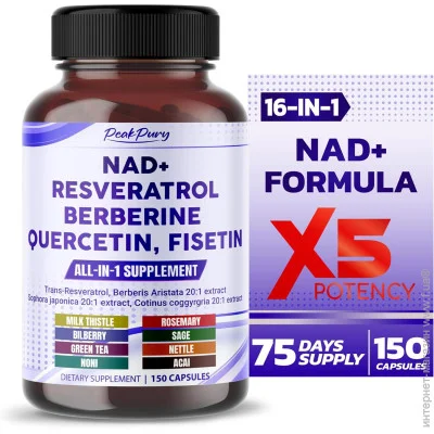   Peakpury  -   ' NAD+ Trans-Resveratrol Berberine Quercetin Fisetin Milk Thistle 150 