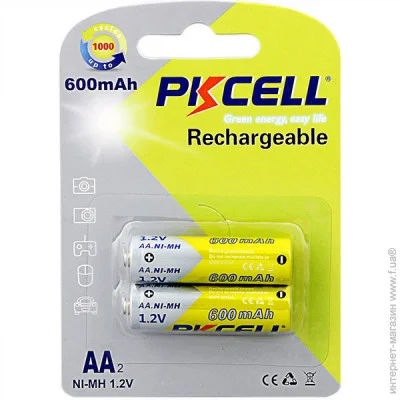  AA 600mAh, 1.2V Ni-MH, rechargeable battery, PKCELL, 2pcs/card (AA600-2B)